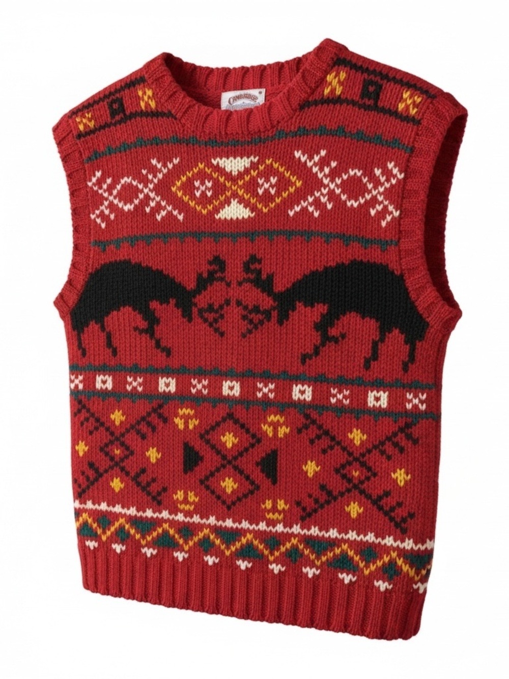 Vintage 90s  Cambridge Dry Goods Red Fair Isle Knit Sleeveless Sweater Vest